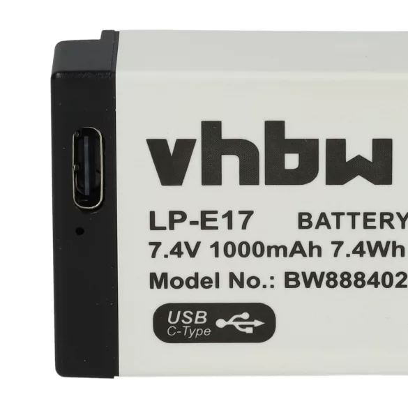 Canon LP-E17 - 1000mAh, 7.4V, Li-ion, with USB C Socket kamera akku - VHBW