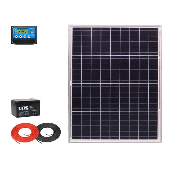 AKKUELEM MINI Napelem csomag | 10A PWM | 50W Solar | 12Ah UPSPower  akku