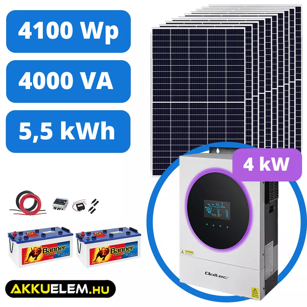 AKKUELEM PRO Napelemes Rendszer | 4kW Inverter | 4100W Solar | 24V/230Ah Banner akkumulátorok AKKUELEM PRO Napelemes Rendszer | 4kW Inverter | 4100W Solar | 24V/230Ah Banner akkumulátorok