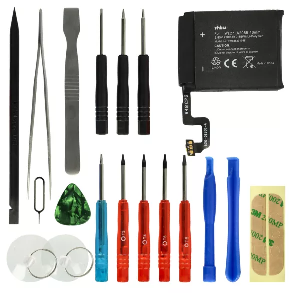 Apple A2058 - 220mAh 3.85V Li-polymer - szerszámok a csomagban - okosóra akku - VHBW