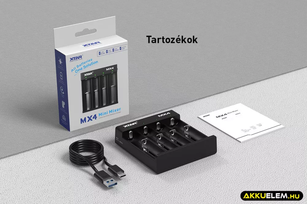 XTAR MX4 univerzális akkutöltő Ni-MH Li-ion 1,5V/3,7V LiFePO4 3,2V akkukhoz