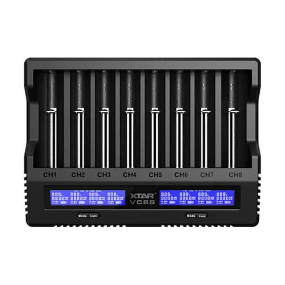 XTAR VC8S nyolc csatornás Li-ion Ni-MH akkutöltő szett 45W adapterrel