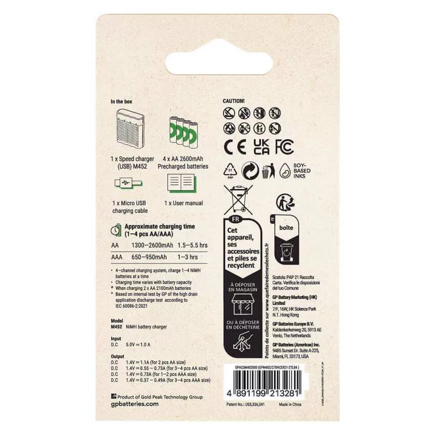 GP ReCyko M452 akkutöltő + 4db 2600mAh AA akku