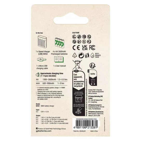 GP ReCyko M452 akkutöltő + 4db 2600mAh AA akku