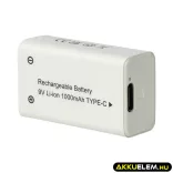 9V Block Li-ion akkumulátor USB-C csatlakozó 6F22 6LR61 9.0V 1000mAh - VHBW