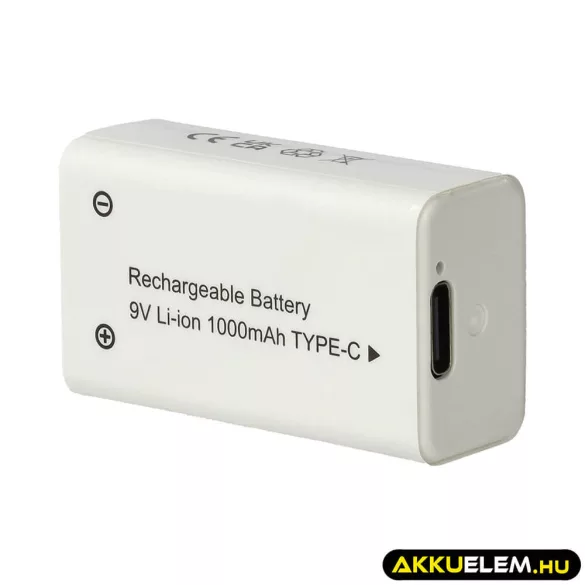 9V Block Li-ion akkumulátor USB-C csatlakozó 6F22 6LR61 9.0V 1000mAh - VHBW