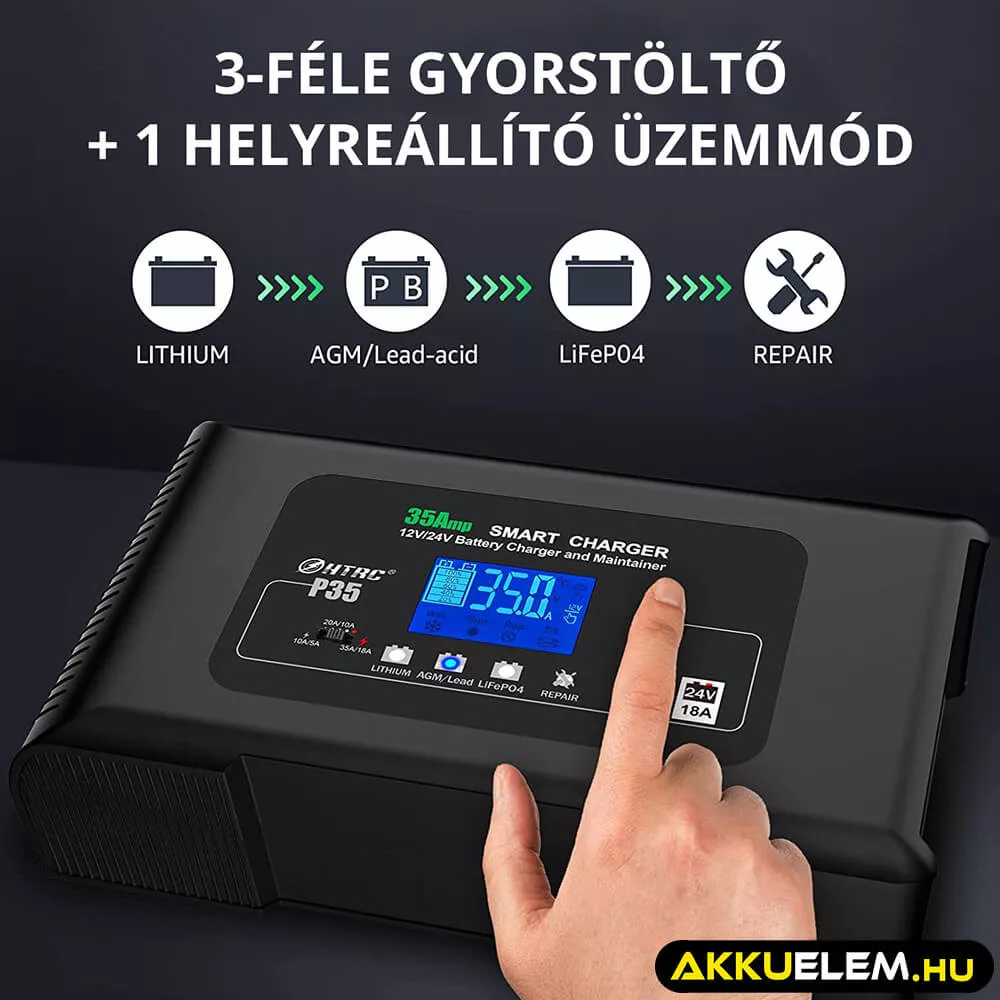HTRC P35 töltő 12V/35A 24V/18A Ólom és LiFePO4 akkutöltő
