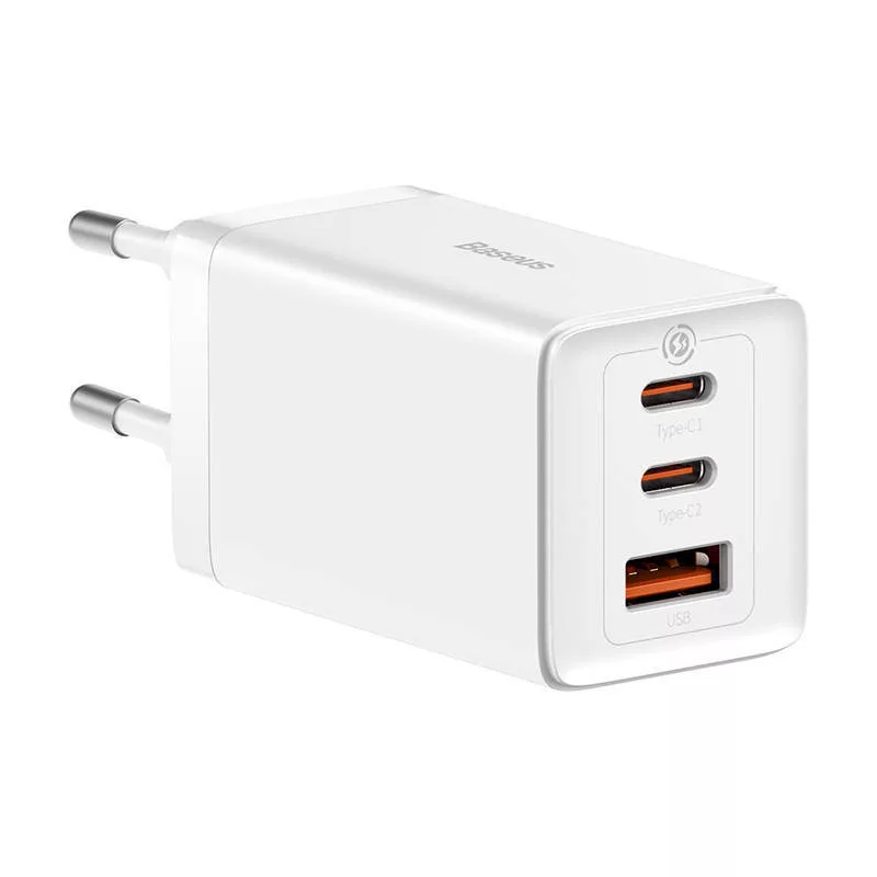 Baseus GaN5 Pro hálózati gyorstöltő, 2xUSB-C + USB, 65W (fehér)