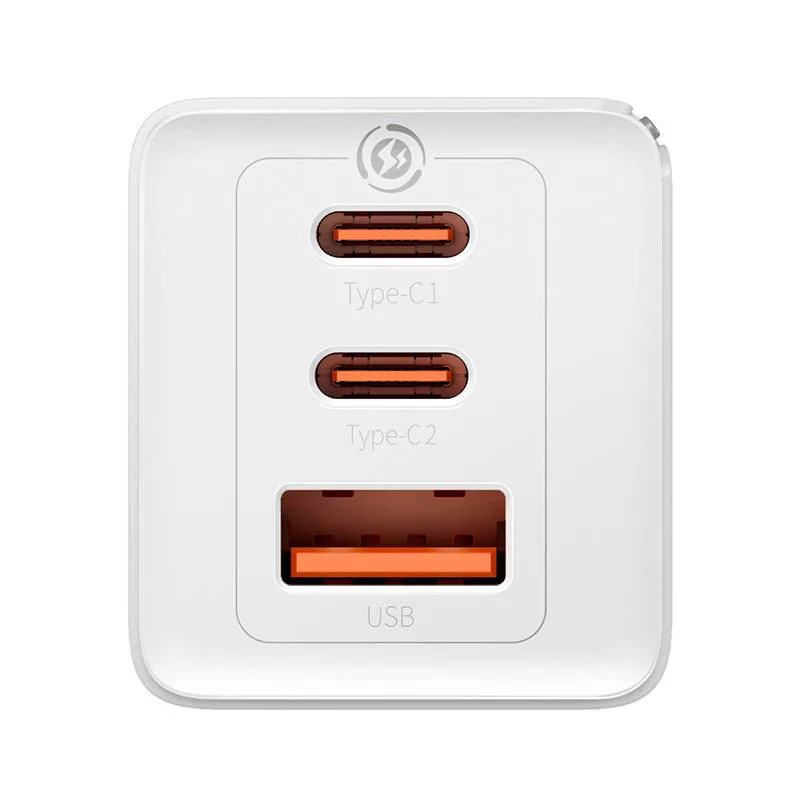 Baseus GaN5 Pro hálózati gyorstöltő, 2xUSB-C + USB, 65W (fehér)