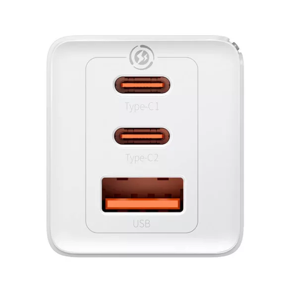 Baseus GaN5 Pro hálózati gyorstöltő, 2xUSB-C + USB, 65W (fehér)