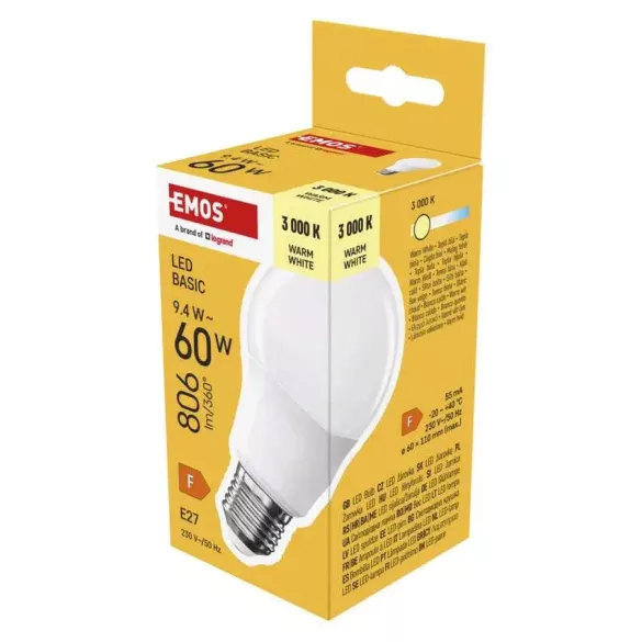 Classic E27 A60 9.4W (60W) 806lm WW Led 3000K