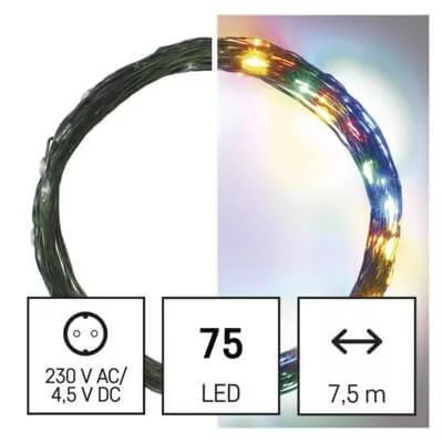Karácsonyi fényfüzér 75Led 7.5+5m IP44 cherry nano színes D3AM02 kül/bel időzítő