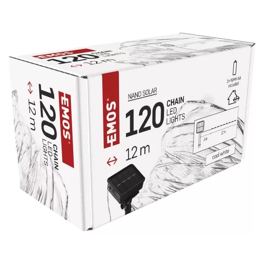 Karácsonyi fényfüzér Napelemes nano lánc szolár CW 12m 120Led D3ZC01 Karácsonyi fényfüzér Napelemes nano lánc szolár CW 12m 120Led D3ZC01