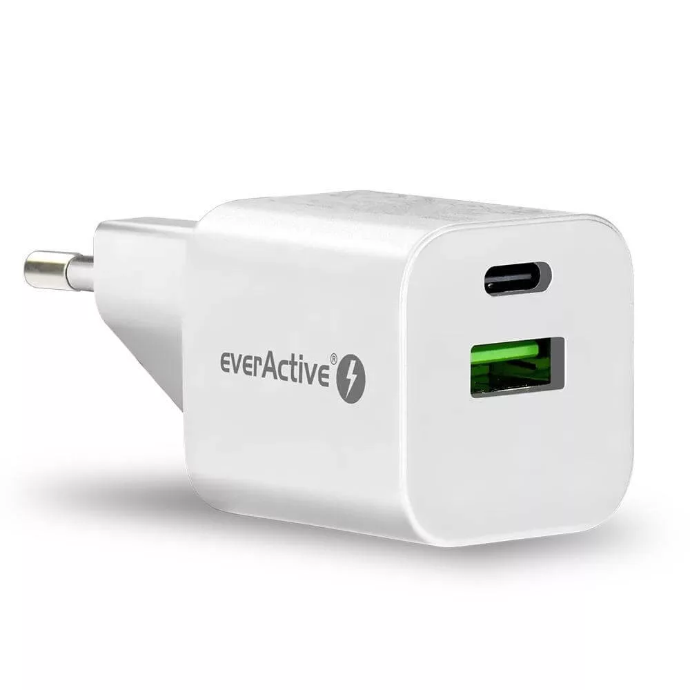 everActive USB töltő SC-390Q fehér QC3 + USB-C 30W GaN everActive USB töltő SC-390Q fehér QC3 + USB-C 30W GaN