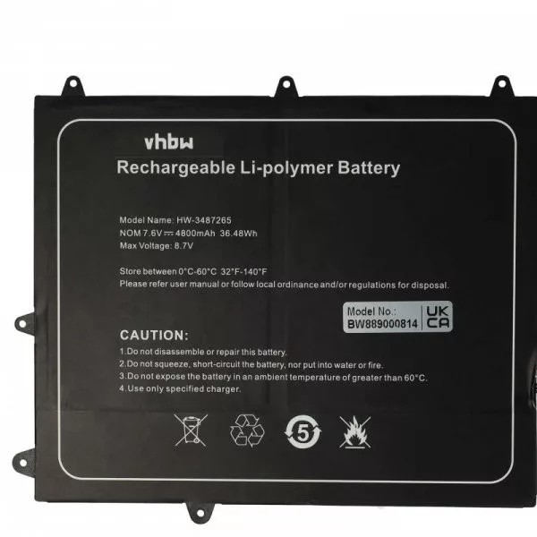Trekstor 3487265P, HW-3487265, TH116A - 4800 mAh 7.6 V Li-polymer - Utángyártott notebook akku Trekstor 3487265P, HW-3487265, TH116A - 4800 mAh 7.6 V Li-polymer - Utángyártott notebook akku
