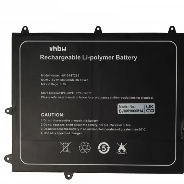 Trekstor 3487265P, HW-3487265, TH116A - 4800 mAh 7.6 V Li-polymer - Utángyártott notebook akku - VHBW