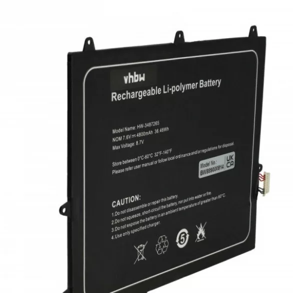 Trekstor 3487265P, HW-3487265, TH116A - 4800 mAh 7.6 V Li-polymer - Utángyártott notebook akku - VHBW