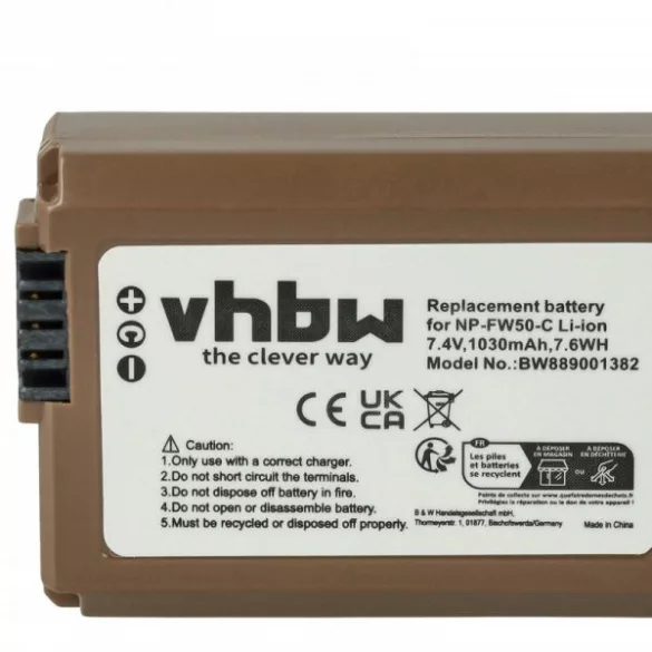Sony NP-FW50 - 1030mAh, 7.4V, Li-Ion Info Chip, USB C Socket - Utángyártott Kamera akku - VHBW