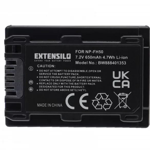 Sony NP-FH70, NP-FH40, NP-FH100, NP-FH50 - 650mAh, 7.2V, Li-Ion - Utángyártott Kamera akku - VHBW