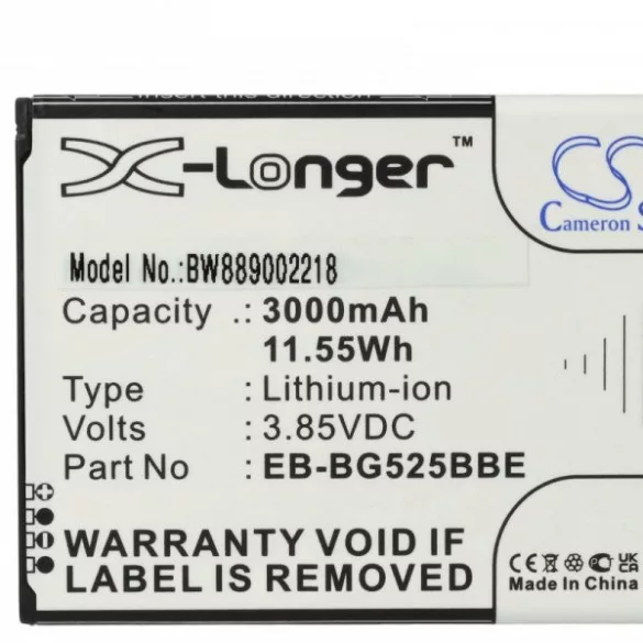 Samsung EB-BG525BBE, GH43-05060A - 3000 mAh 3.85 V Li-Ion - Utángyártott telefon akku - VHBW
