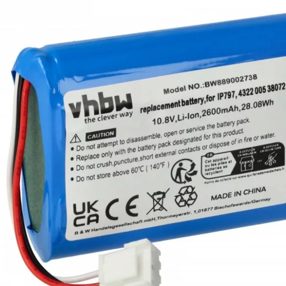 Philips IP797, 4322 005 38072 for Philips 2600mAh, 10.8V, Li-Ion - Utángyártott porszívó akku - VHBW