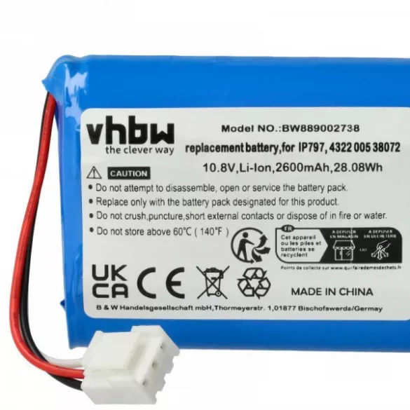 Philips IP797, 4322 005 38072 for Philips 2600mAh, 10.8V, Li-Ion - Utángyártott porszívó akku - VHBW
