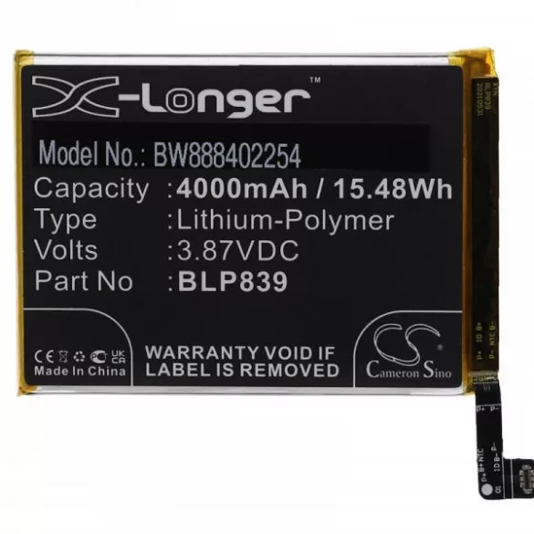 Oppo BLP839 - 4000 mAh 3.87 V Li-polymer - Utángyártott telefon akku - VHBW
