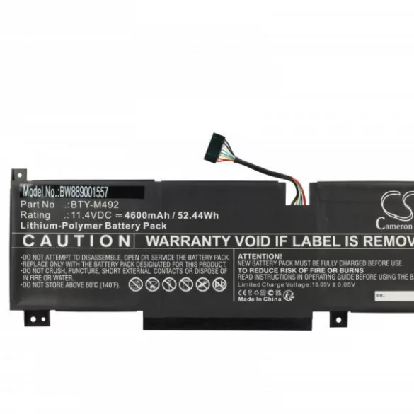 MSI BTY-M492 - 4600 mAh 11.4 V Li-polymer, fekete - Utángyártott notebook akku - VHBW