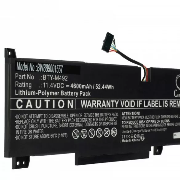MSI BTY-M492 - 4600 mAh 11.4 V Li-polymer, fekete - Utángyártott notebook akku - VHBW
