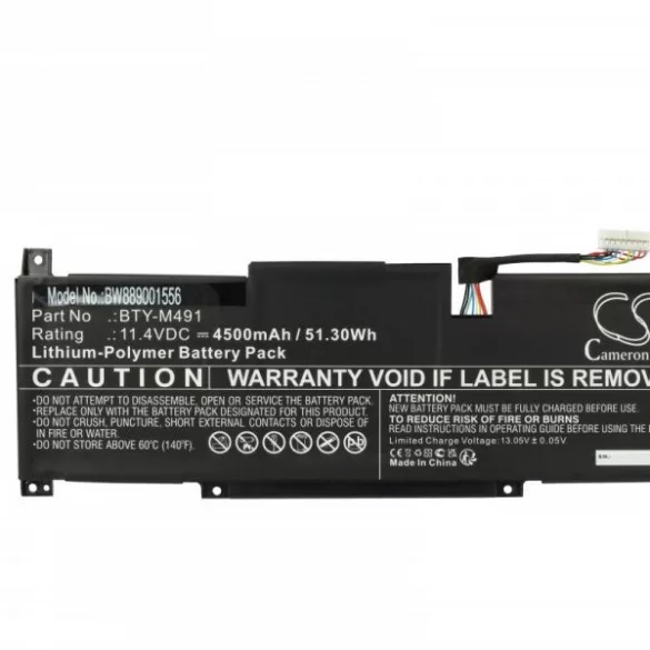 MSI BTY-M491, S9N-0B3A210-SB3 - 4500 mAh 11.4 V Li-polymer, fekete - Utángyártott notebook akku - VHBW