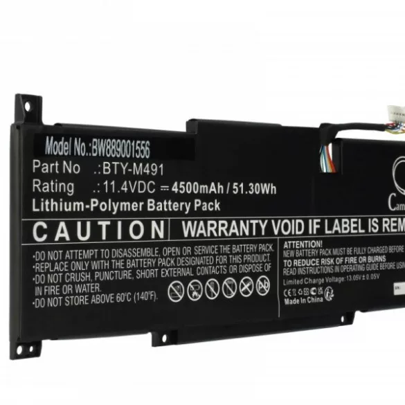 MSI BTY-M491, S9N-0B3A210-SB3 - 4500 mAh 11.4 V Li-polymer, fekete - Utángyártott notebook akku - VHBW