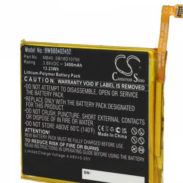 Motorola SB18D10750, MB40 - 3400 mAh 3.89 V Li-polymer - Utángyártott telefon akku