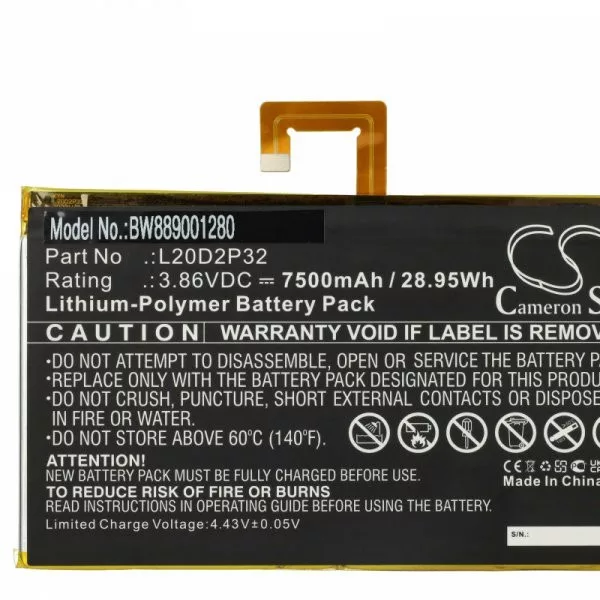 Lenovo L20D2P32 - 7500 mAh 3.86 V Li-polymer - Utángyártott tablet akku