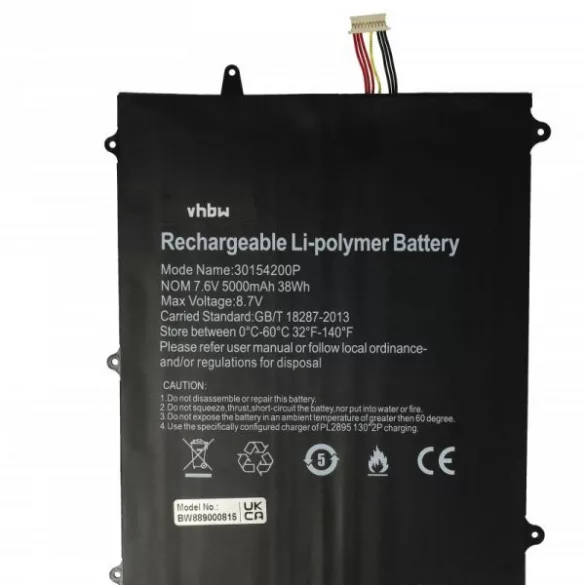 Jumper TH133K-MC, HW-3487265 - 5000 mAh 7.6 V Li-polymer - Utángyártott notebook akku - VHBW