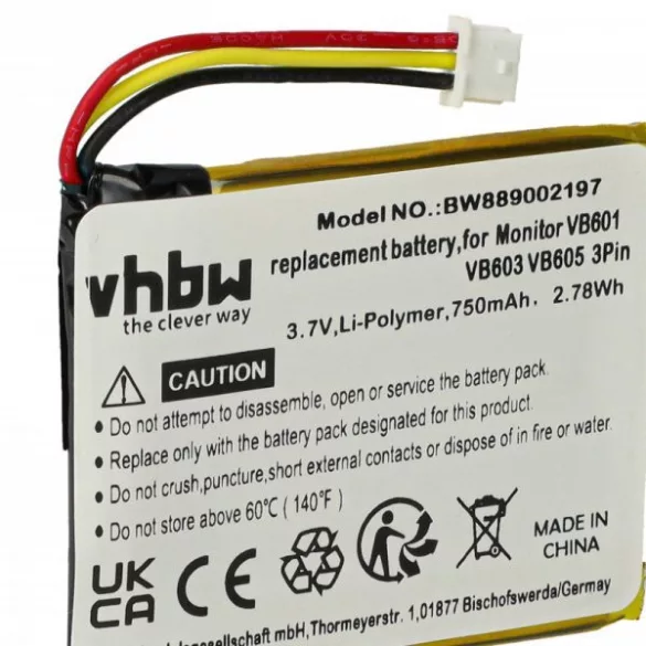 GHB Bat-UU24 Baby monitor - 750 mAh 3.7 V Li-polymer akkumulátor - VHBW
