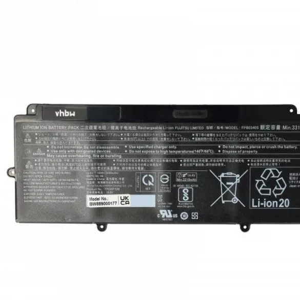 Fujitsu FPB0340S, FPCBP536 - 3490 mAh 14.4 V Li-Ion - Utángyártott notebook akku - VHBW