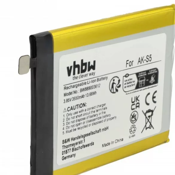 Emporia AK-S5, AK-S5-BC - 3550 mAh 3.85 V Li-Ion - utángyártott mobiltelefon akku - VHBW