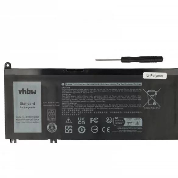 Dell 99NF2, 81PF3, 07FHHV, 7FHHV, 33YDH - 2300 mAh 15.2 V Li-polymer, fekete - Utángyártott notebook akku - VHBW