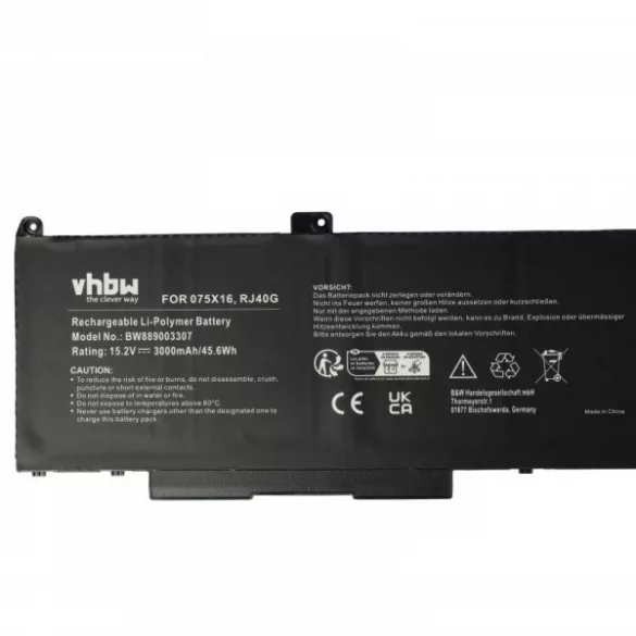 Dell RJ40G, 075X16 - 3000 mAh 15.2 V Li-Ion - Utángyártott notebook akku - VHBW