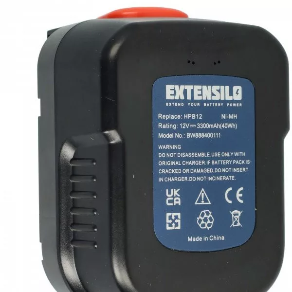 Szerszámgép akku Black & Decker BD1204L, A12EX, A1712, A12-XJ, A12 - 3300 mAh, 12 V, NiMH - Utángyártott akku Szerszámgép akku Black & Decker BD1204L, A12EX, A1712, A12-XJ, A12 - 3300 mAh, 12 V, NiMH - Utángyártott akku