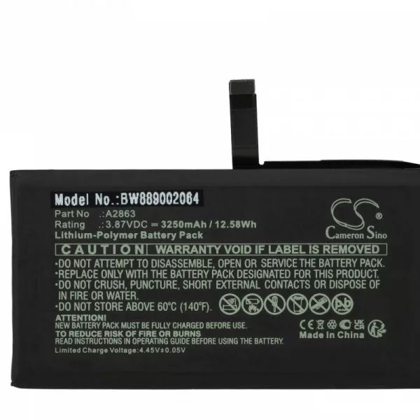 Apple A2863 - 3250 mAh 3.87 V Li-polymer - Utángyártott telefon akku Apple A2863 - 3250 mAh 3.87 V Li-polymer - Utángyártott telefon akku
