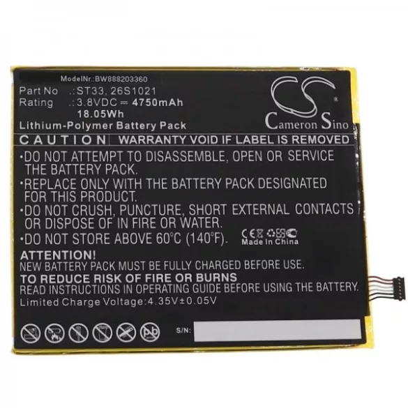Amazon 26S1021, 58-000303, 58-000313, ST33 - 4750 mAh 3.8 V Li-polymer - Utángyártott tablet akku - VHBW