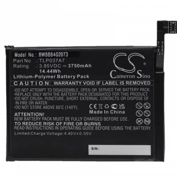 Alcatel TLP037A7 - 3750 mAh 3.85 V Li-polymer - Utángyártott telefon akku - VHBW