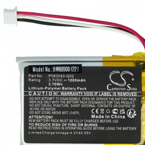Fejhallgató -  AKG P083040-Q02 - 1000 mAh 3.7 V Li-polymer - Utángyártott akku - VHBW