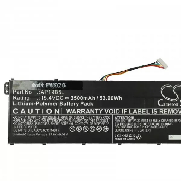 Acer KT00405010, AP19B5L - 3500 mAh 15.4 V Li-polymer, fekete - Utángyártott notebook akku Acer KT00405010, AP19B5L - 3500 mAh 15.4 V Li-polymer, fekete - Utángyártott notebook akku