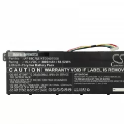   Acer KT00407008, AP18C7M - 3800 mAh 15.4 V Li-polymer, fekete - Utángyártott notebook akku
