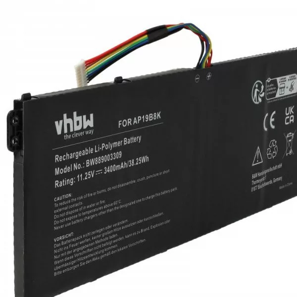 Acer KT00304013, AP19B8K, AP18C4K - 3400 mAh 11.25 V Li-polymer, fekete - Utángyártott notebook akku Acer KT00304013, AP19B8K, AP18C4K - 3400 mAh 11.25 V Li-polymer, fekete - Utángyártott notebook akku