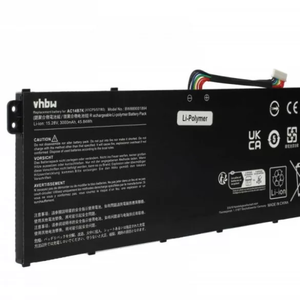 Acer AC14B7K - 3000 mAh 15.28 V Li-polymer, fekete - Utángyártott notebook akku - VHBW