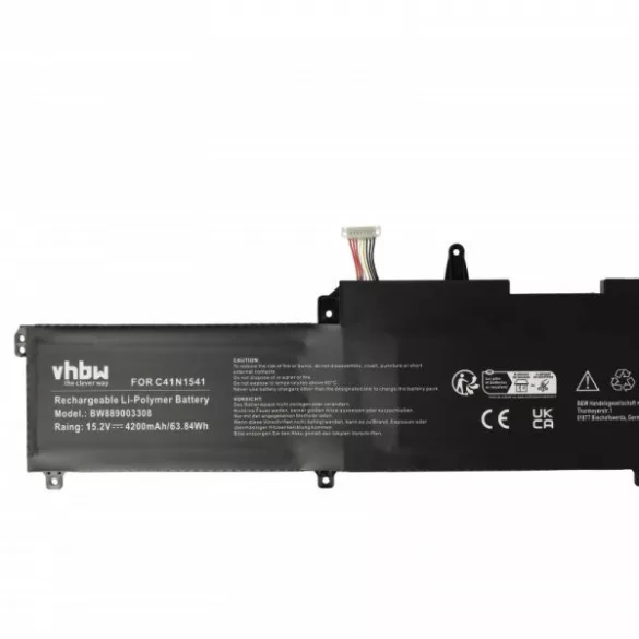 Asus C41N1541, 0B200-02070000 - 4200 mAh 15.2 V Li-polymer, fekete - Utángyártott notebook akku - VHBW