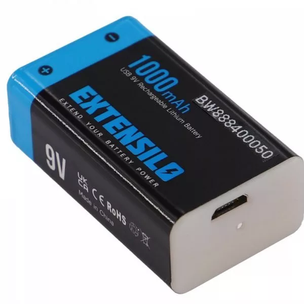 9V Li-polymer akkumulátor 400mAh (1000mah/3,7V cellakapacitás) microUSB